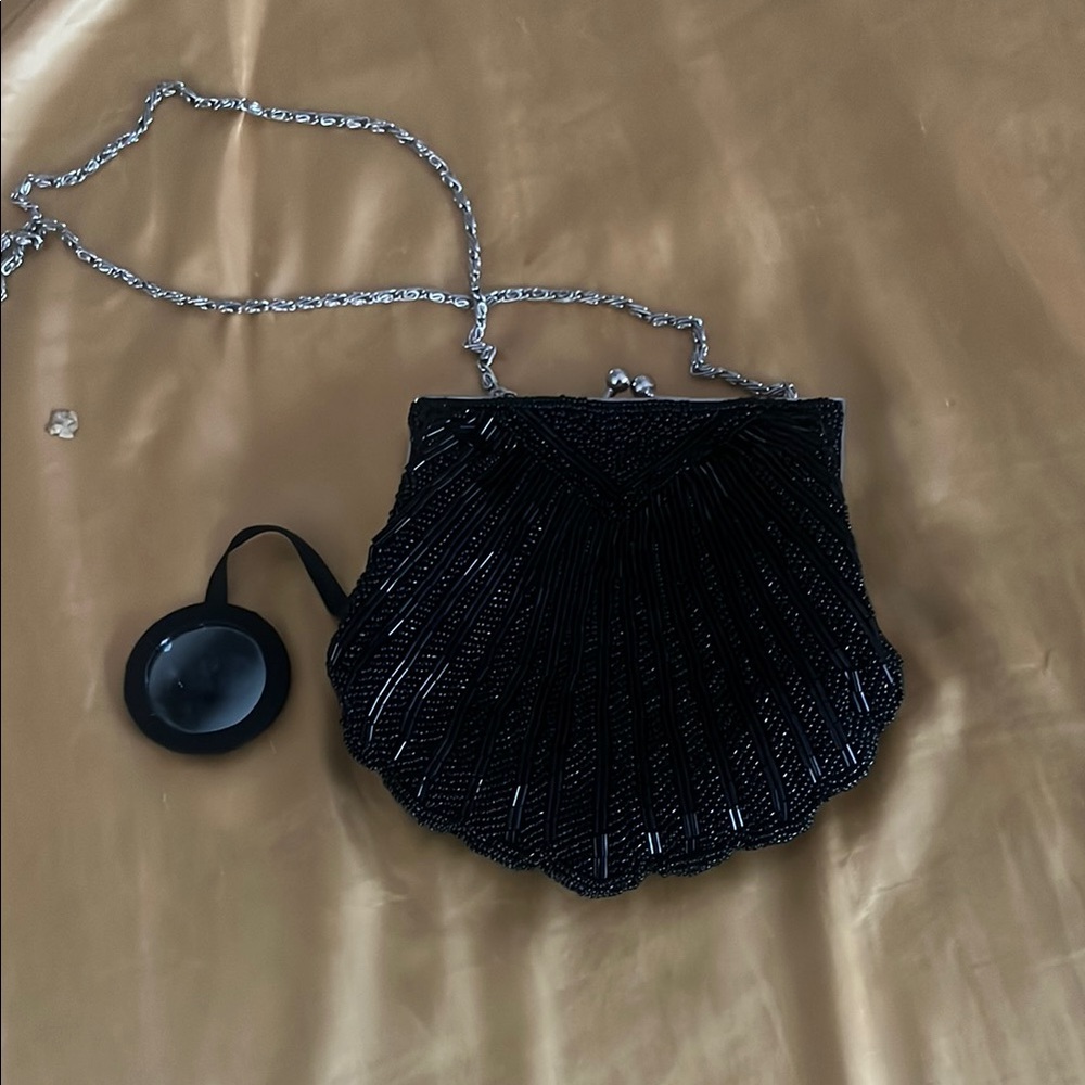 Elegant Black Beaded Evening Bag vintage worn once , always free shipping!!